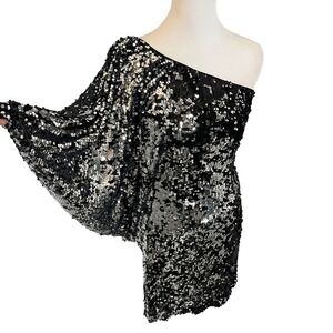 Sequin One Shoulder Dress‎ Party Cocktail Club Mini Silver Black